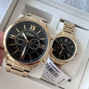 Fossil Gold and Black Chronograph Watch Set